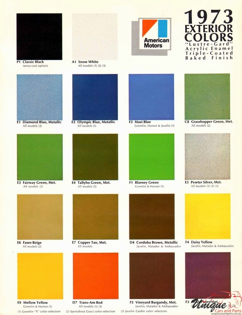 1973 AMC Exterior Color Chart